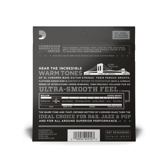 D'Addario ECB81 Chromes, cuerdas para bajo, blandas, 45-100, escala larga