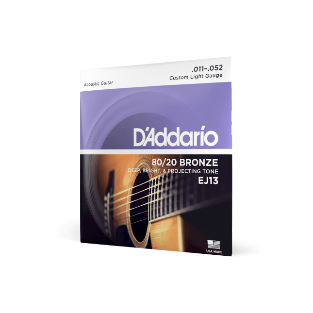 D'Addario EJ13 Saiten für Akustikgitarre, 80/20 Bronze, Custom Light, 11-52
