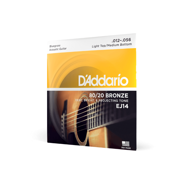 D'Addario EJ14 Saiten für Akustikgitarre, 80/20 Bronze, Light Top/Medium Bottom/Bluegrass, 12-56