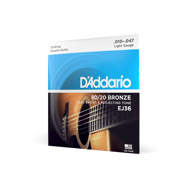 D'Addario EJ36 Saiten für 12-saitige Akustikgitarre, Bronze, Light, 10-47