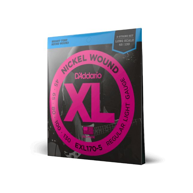 D'Addario EXL170-5, cuerdas con entorchado en níquel para bajo de 5 cuerdas, blandas, 45-130, escala larga