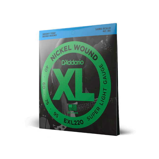 D'Addario EXL220, cuerdas para bajo con entorchado en níquel, extra blandas, 40-95, escala larga