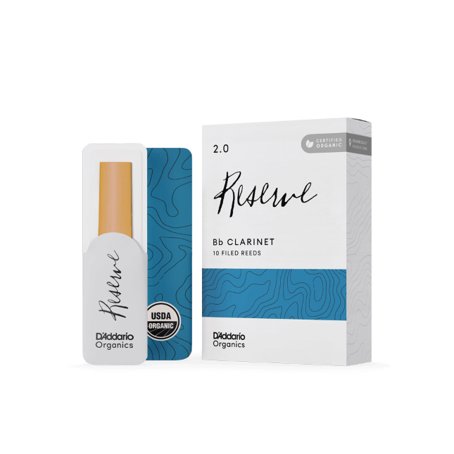 D'Addario Organic Reserve Bb Clarinet Reeds, Strength 2.0, Individually-Sealed, 10-Pack