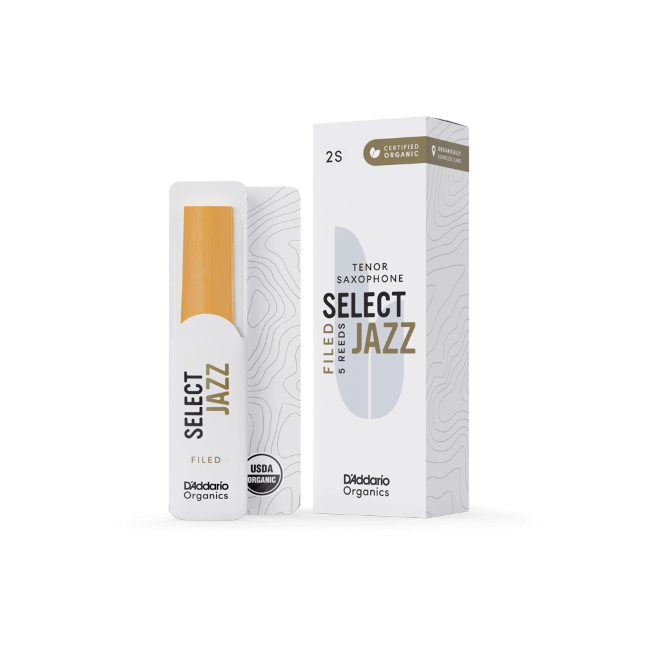 D'Addario Organic Select Jazz Filed Tenor Saxophone Reeds, Strength 2 Soft, 5-pack